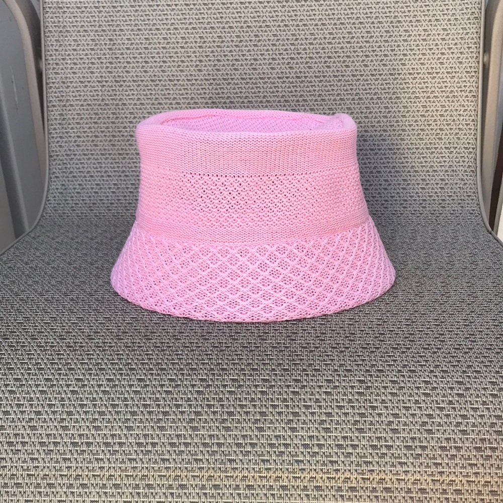 Pink new bucket hat.  Super cute on!